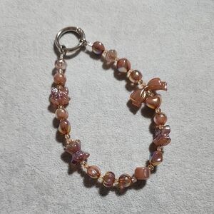 Delicate Brown Beads Phone Bracelet with Bow Charm